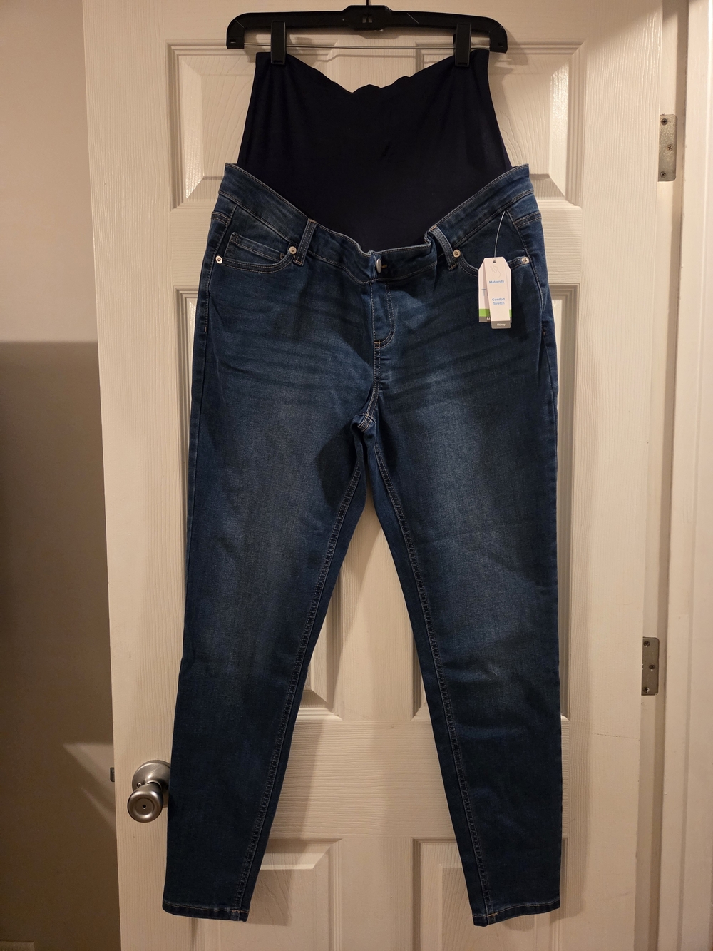 Time and Tru Dark Blue Maternity Skinny Jeans with Black Belly Panel